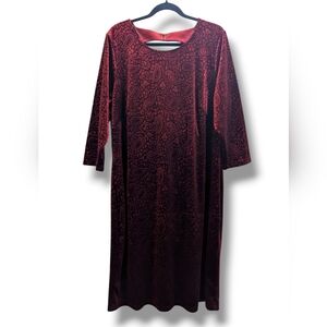 Spenser Jeremy Mulberry Velvet Paisley Back Cut-Out 3/4 Sleeves Midi Dress- 1X